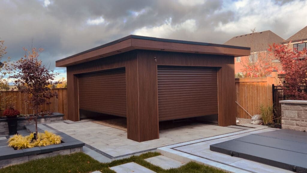 Backyard gazebo with roll up shutter